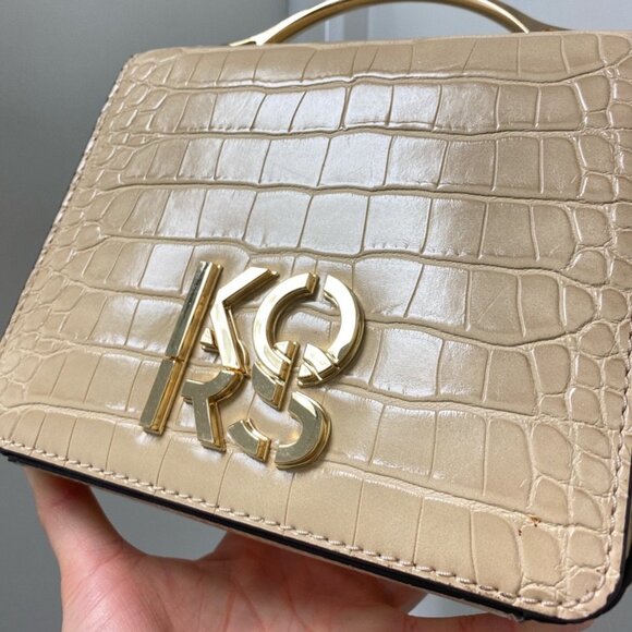 Michael Kors 35T1GKSF5E Kors Small Crocodile Embossed Flap Shoulder Bag in Buff - Picture 3 of 10